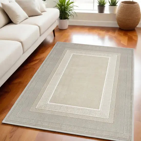 Beige and Ivory Geometric Non Skid Area Rug Photo 1