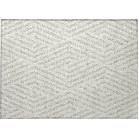 Beige and Ivory Geometric Washable Non Skid Indoor Outdoor Area Rug Photo 5