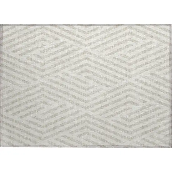 Beige and Ivory Geometric Washable Non Skid Indoor Outdoor Area Rug Photo 2