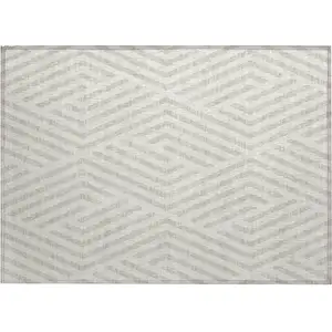 Photo of Beige and Ivory Geometric Washable Non Skid Indoor Outdoor Area Rug