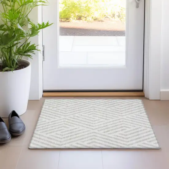 Beige and Ivory Geometric Washable Non Skid Indoor Outdoor Area Rug Photo 9