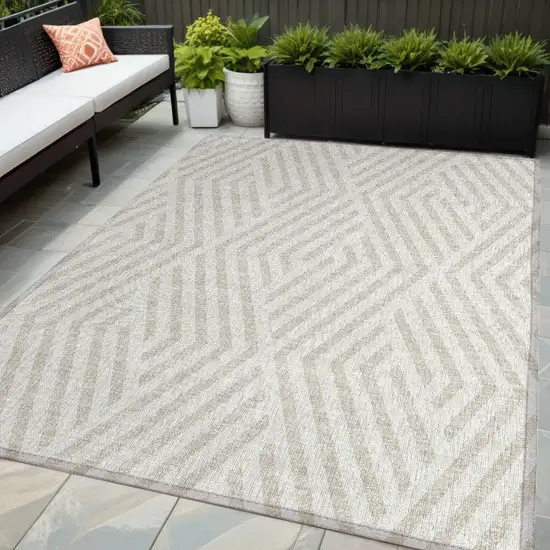 Beige and Ivory Geometric Washable Non Skid Indoor Outdoor Area Rug Photo 1