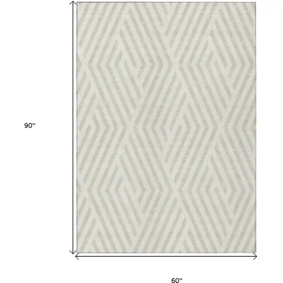 Beige and Ivory Geometric Washable Non Skid Indoor Outdoor Area Rug Photo 3