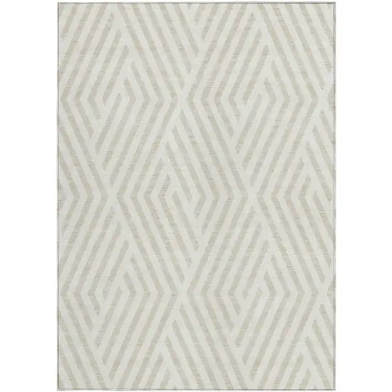 Beige and Ivory Geometric Washable Non Skid Indoor Outdoor Area Rug Photo 5