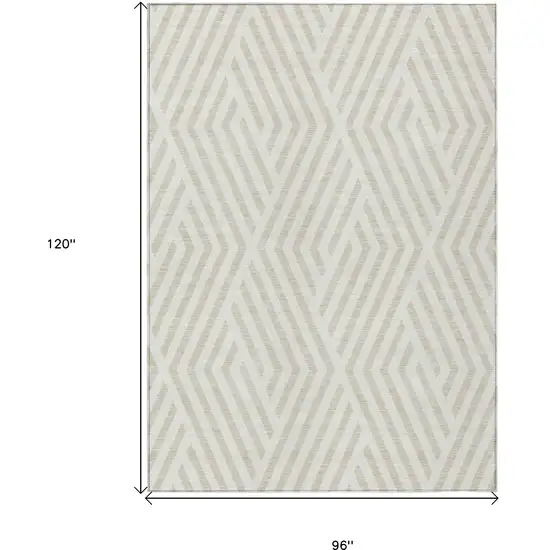 Beige and Ivory Geometric Washable Non Skid Indoor Outdoor Area Rug Photo 3