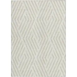 Photo of Beige and Ivory Geometric Washable Non Skid Indoor Outdoor Area Rug