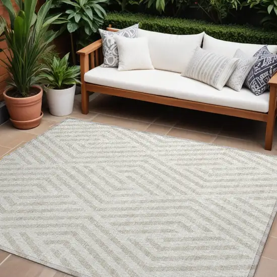 Beige and Ivory Geometric Washable Non Skid Indoor Outdoor Area Rug Photo 1