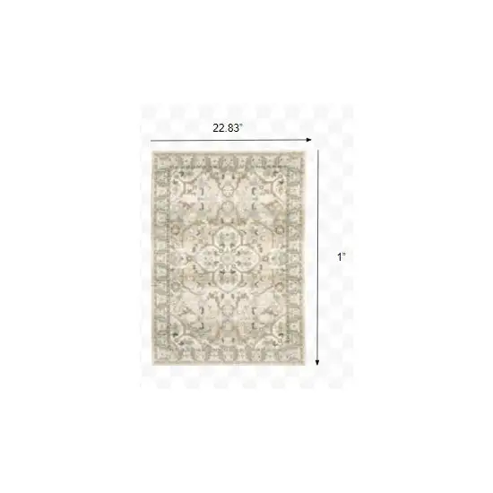 Beige and Ivory Medallion Area Rug Photo 3