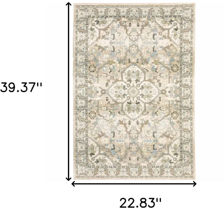 Beige and Ivory Medallion Area Rug Photo 5