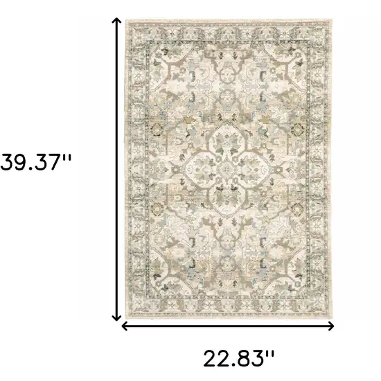 Beige and Ivory Power Loom Area Rug Photo 3