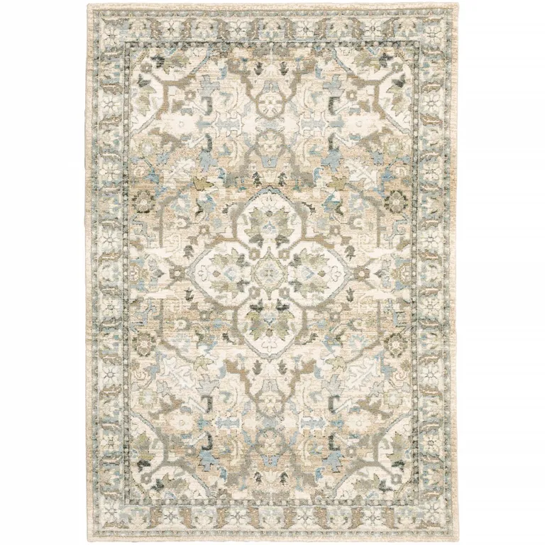 Beige and Ivory Medallion Area Rug Photo 1