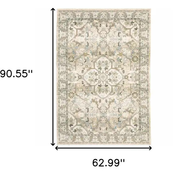 Beige and Ivory Medallion Area Rug Photo 6