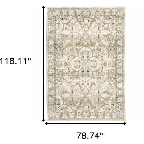 Beige and Ivory Medallion Area Rug Photo 6