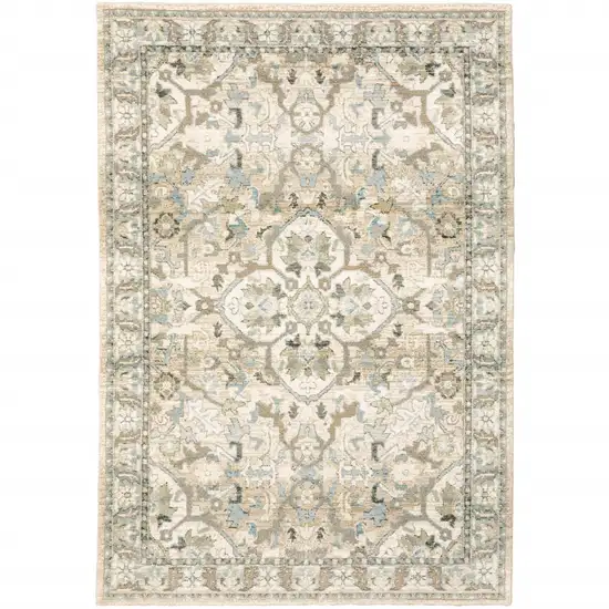 Beige and Ivory Medallion Area Rug Photo 5