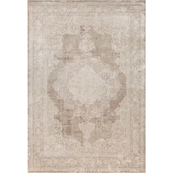 Beige and Ivory Medallion Area Rug Photo 5