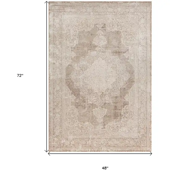 Beige and Ivory Medallion Area Rug Photo 3