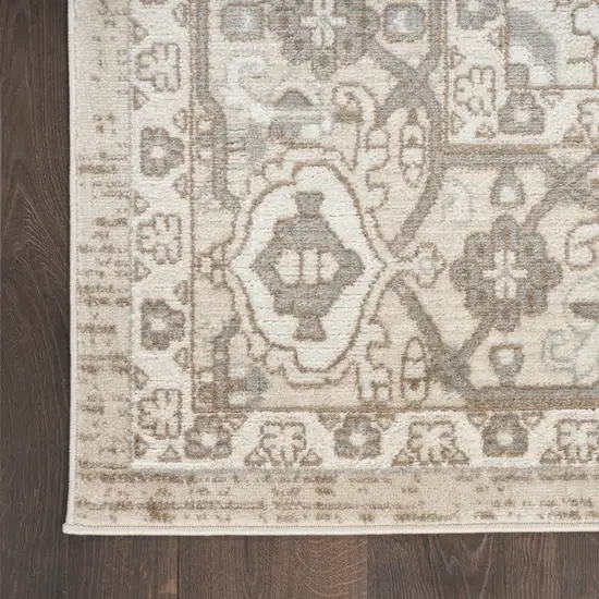 Beige and Ivory Medallion Power Loom Distressed Area Rug Photo 4