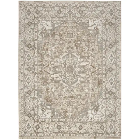 Beige and Ivory Medallion Power Loom Distressed Area Rug Photo 2