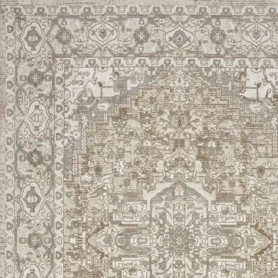 Beige and Ivory Medallion Power Loom Distressed Area Rug Photo 5