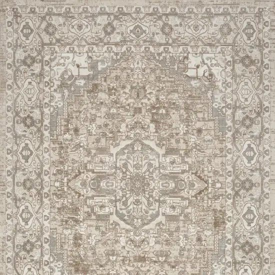 Beige and Ivory Medallion Power Loom Distressed Area Rug Photo 6