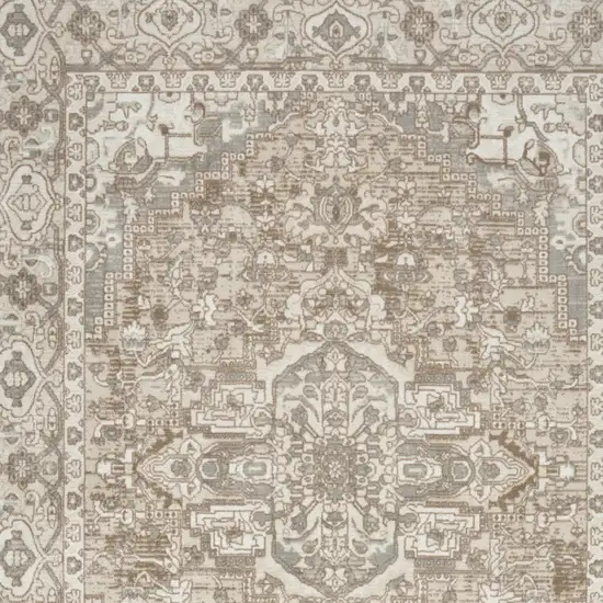 Beige and Ivory Medallion Power Loom Distressed Area Rug Photo 5