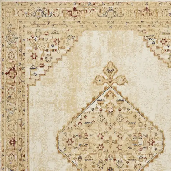 Beige and Ivory Medallion Power Loom Distressed Area Rug Photo 7