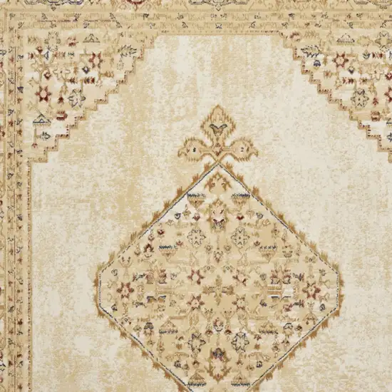 Beige and Ivory Medallion Power Loom Distressed Area Rug Photo 7