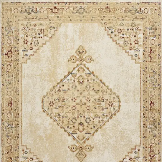 Beige and Ivory Medallion Power Loom Distressed Area Rug Photo 8