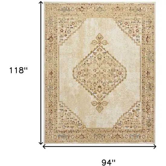 Beige and Ivory Medallion Power Loom Distressed Area Rug Photo 3