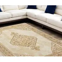 Photo of Beige and Ivory Medallion Power Loom Distressed Area Rug