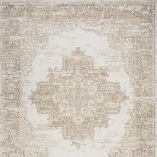 Beige and Ivory Medallion Power Loom Distressed Area Rug Photo 6