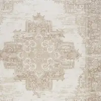 Photo of Beige and Ivory Medallion Power Loom Distressed Area Rug