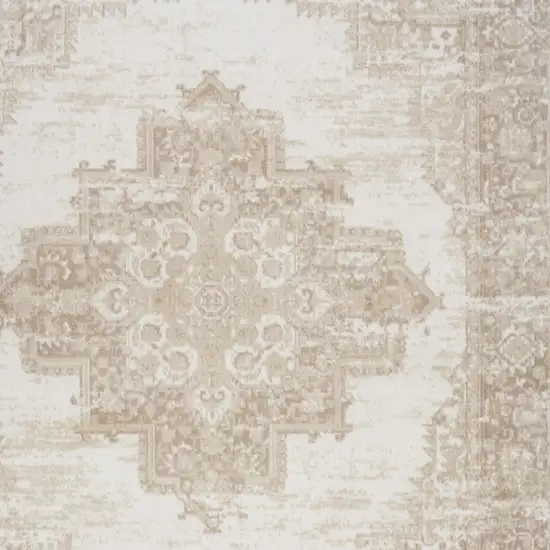 Beige and Ivory Medallion Power Loom Distressed Area Rug Photo 5