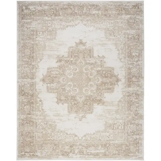 Beige and Ivory Medallion Power Loom Distressed Area Rug Photo 6