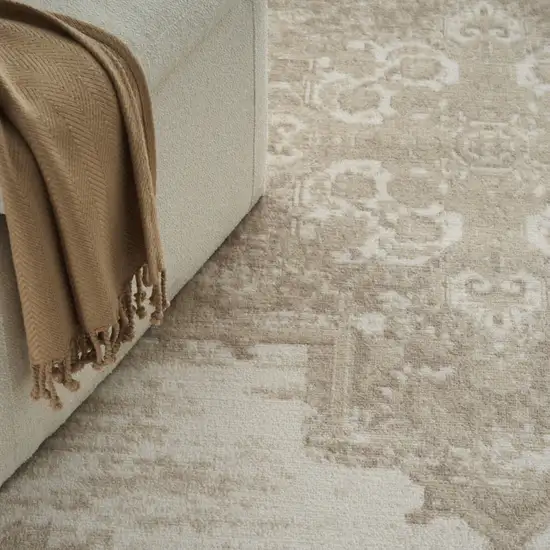 Beige and Ivory Medallion Power Loom Distressed Area Rug Photo 8