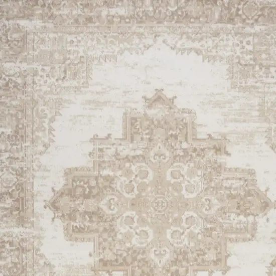 Beige and Ivory Medallion Power Loom Distressed Area Rug Photo 5