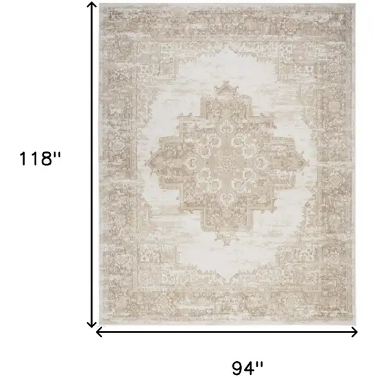 Beige and Ivory Medallion Power Loom Distressed Area Rug Photo 3