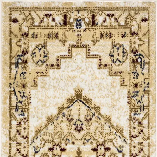 Beige and Ivory Medallion Power Loom Distressed Area Rug Photo 8