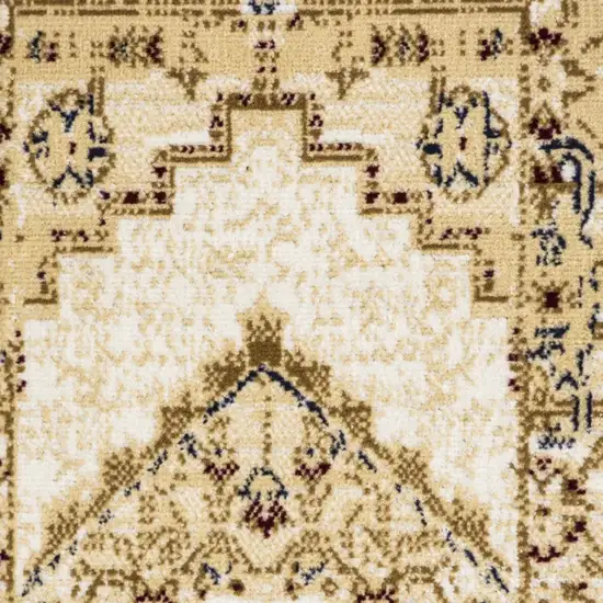 Beige and Ivory Medallion Power Loom Distressed Area Rug Photo 7