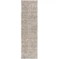 Photo of Beige and Ivory Medallion Power Loom Distressed Runner Rug