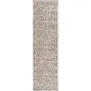 Photo of Beige and Ivory Medallion Power Loom Distressed Runner Rug