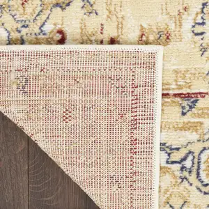 Photo of Beige and Ivory Medallion Power Loom Distressed Runner Rug