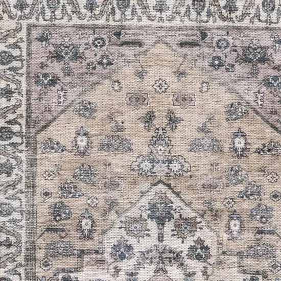 Beige and Ivory Medallion Power Loom Distressed Washable Non Skid Area Rug Photo 6