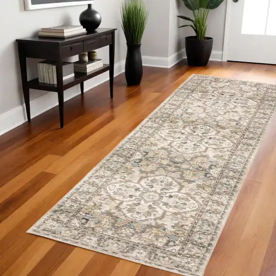 2' X 8' Beige And Ivory Medallion Runner Rug Photo 1