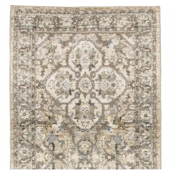 Beige and Ivory Medallion Runner Rug Photo 5