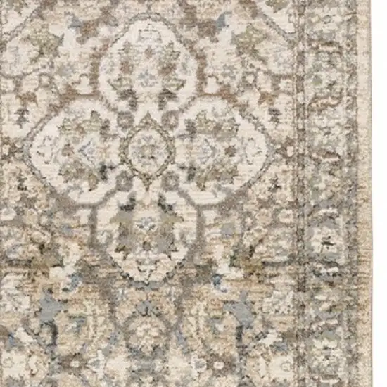 Beige and Ivory Medallion Runner Rug Photo 4