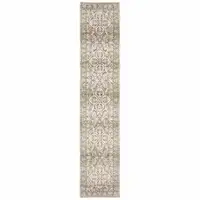 Photo of Beige and Ivory Medallion Runner Rug