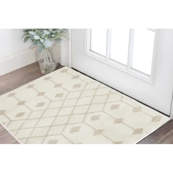 Beige and Ivory Moroccan Power Loom Area Rug Photo 1