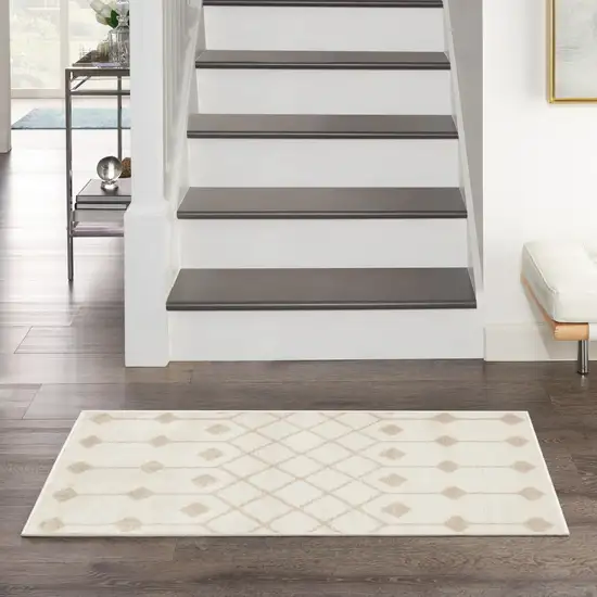 Beige and Ivory Moroccan Power Loom Area Rug Photo 8