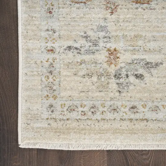 Beige and Ivory Oriental Power Loom Distressed Area Rug With Fringe Photo 5